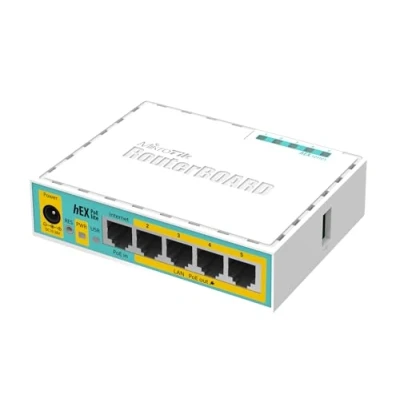 Immagine di Mikrotik hEX PoE lite Ethernet LAN White wired router routers (10,100 Mbit/s, 10/100Base T(X), (RJ 45), Internal, White, 16 MB)