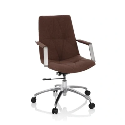 Immagine di HJH Office 670983 Sedia girevole SARANTO II Tessuto Marrone Poltrona moderna dall&#039;aspetto retrò con rotelle, regolabile in altezza