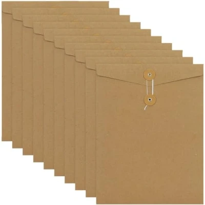 Immagine di 10PCS A4 cartelle busta in carta kraft, formato documenti tasche file borse sacchetto di stoccaggio Paperwork organizer con corda chiusura a calamita per uffici scuola viaggio Kraft Paper Vertical
