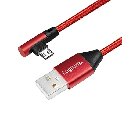 Immagine di LogiLink Cavo di collegamento USB 2.0, (tipo A) a micro ad angolo 90, rosso, 1 m