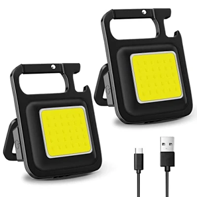 Immagine di Mini Luce da Lavoro Portatile 800 Lumens 4 Modalità Torcia Portachiavi COB Lampada con Apribottiglie, Base Magnetica, per Riparazioni Campeggio Illuminazione di Emergenza（2PCS）