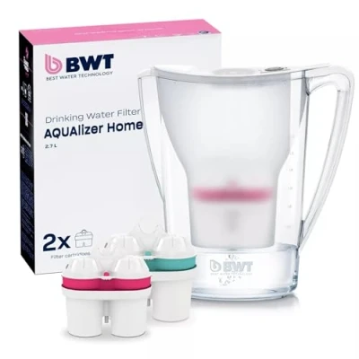Immagine di BWT Acqua Pinguino incl. 2 Bianco 2,7L Cartuccia filtrante al magnesio e 1 allo Zinco Filtra calcare, Cloro, Piombo Rame Caraffa Penguin Inclusi, 2,7 Litri, 880 unità