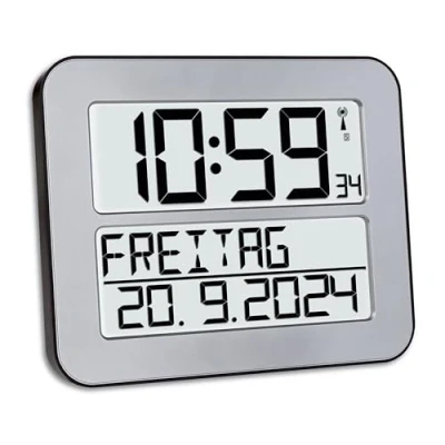 Immagine di TFA Dostmann 60.4512.54 Radiocontrollato Orologio da parete 258 mm x 212 30 Argento, Nero Display grande