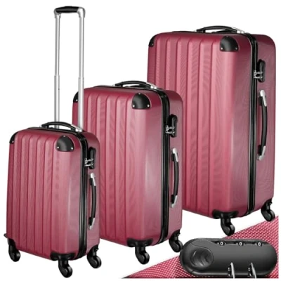 Immagine di TecTake® Set Valigie Trolley Rigide, 3 Pezzi, Grande, Medio, Bagaglio a Mano, Ruote Girevoli 360, Struttura ABS Robusta, Maniglie Telescopiche in Alluminio Rosso