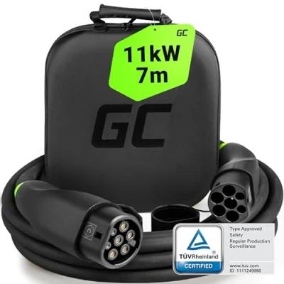 Immagine di Green Cell GC Snap Tipo 2 Cavo di Ricarica 11kW 7m 16A per EV Auto Elettriche a Trifase TÜV Compatibile con Model Y 3 S X, 500e, 600e, e 208, Megane Tech, Q4 Tron, ID.3, ID.4, EV6