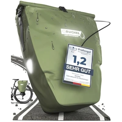Immagine di Büchel borsa da bicicletta per portapacchi I 25,4 l 100% impermeabile con maniglia e tracolla bagagli, borse posteriori