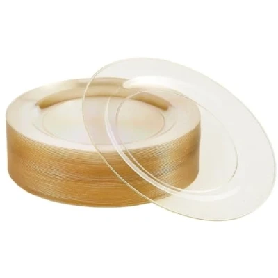 Immagine di Matana 25 Piatti Eleganti in Plastica Rigida Trasparente con Glitter Dorati, 26cm Resistenti e Riutilizzabili Matrimoni, Compleanni, Natale, Barbecue, Feste