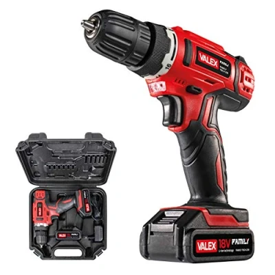 Immagine di Valex 1429387 Trapano Avvitatore a Batteria al litio 18V FAMILY TECH 218, in Valigetta, 0 650 Giri/min, 2 Batterie incluse, Rosso, 3/8_pollice