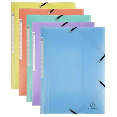 Immagine di Exacompta Cod.55170E Conf. da 5 Cartelle 3 lembi con elastici Chromaline Pastel Polipropilene traslucido F.to 24x32cm per A4 Col. ass. : blu pastello, corallo, giallo, malva, verde pastello