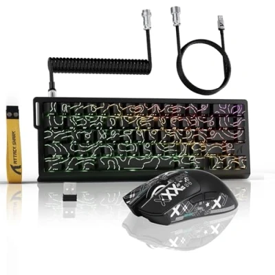 Immagine di ATTACK SHARK 3 in 1 Tastiera senza fili X68PROHE e Mouse da Gioco X11, BT/2.4G/Cablato, Interruttore Magnetico a Grilletto Rapido 8KHz, PixArt PAW3311, 22000DPI, Cavo spirale C01PRO, RGB Nero