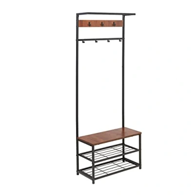 Immagine di Amazon Basics Appendiabiti con sette ganci, panca e tre ripiani per riporre le scarpe, Nero, 70.1 cm x 33 180.3