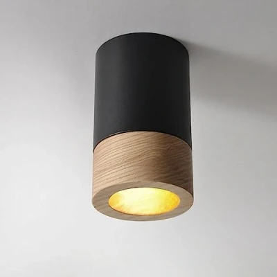 Immagine di ouglres Faretti Da Soffitto, Piccola Luce Soffitto Nero Opaco,1 Faretto a Fiamma In Metallo,Legno,Faretto Moderno Elegante Gu10 Per Soggiorno Camera Letto Corridoio Cucina