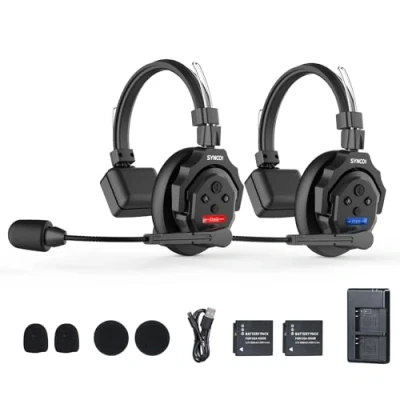 Immagine di SYNCO Xtalk Cuffie Wireless Full Duplex X2, 2.4G Sistema Interfoniche Comunicazione per Team Cancellazione del Rumore con 2 Cuffia