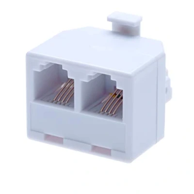 Immagine di Adattatore RJ11 e Splitter a 2 vie da prese Jack femmina spina maschio Cavo di rete fissa Convertitore Porta universale Connettore Extender Phone Coupler 4 fili Bianco