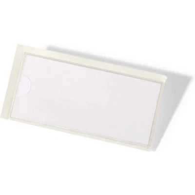 Immagine di Durable 802119, Pocketfix, Tasca Adesiva, Apertura Lato Corto, Inserti Inclusi, 10 Pezzi, 76 x 35 mm, Trasparente