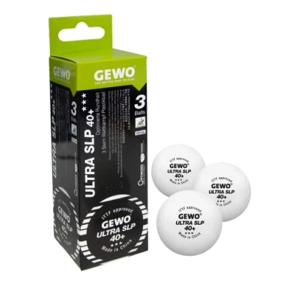 Immagine di GEWO Ultra SLP palline da ping pong a 3 stelle, in plastica, 40+ senza cuciture, certificazione ITTF, professionali, 40 + mm, colore: bianco