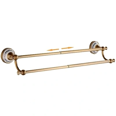 Immagine di Barra portasciugamani doppia in ottone bronzo antico, regolabile da 39,5 a 70,5 cm, per asciugamani bagno, accessori hardware design porcellana