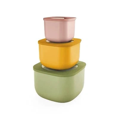 Immagine di Guzzini Kitchen Active Design, STORE&amp;MORE BIO Set 3 Contenitori Ermetici Alti per Frigo/Freezer/Microonde Multicolour, 19,5 x19,5 x h12,3 cm 750/1550/2800 cc 17072652