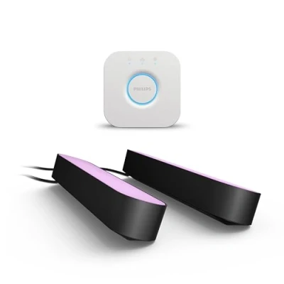Immagine di Philips Hue White and Color Ambiance Lampada da Tavolo LED Smart Play e Bridge, Con Alimentatore Incluso, 2 pezzi, Nero