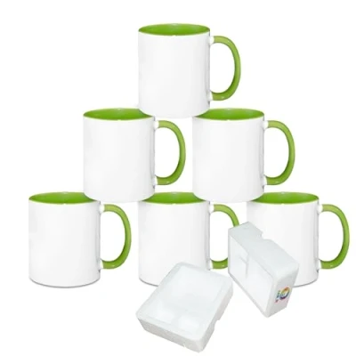 Immagine di MR.R Set di 6 Tazze a Sublimazione 11 oz Lavastoviglie da Caffè in Ceramica Tazza Interna Verde e Manico per Bere Latte Tè Cola Acqua