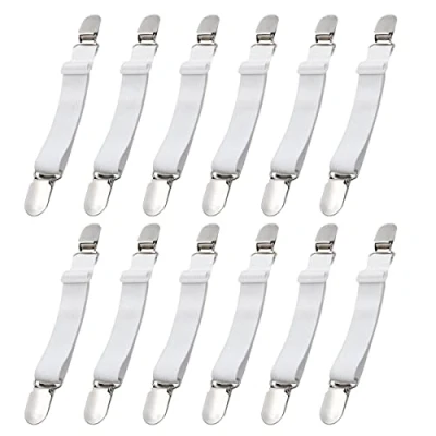 Immagine di CINGHIA Clip Lenzuola,12 Pezzi Tenditori Regolabili per Lenzuola,Elastici ASSE da Stiro,Regolabile,con in Metallo Tenditore Materassi Lenzuola Bianco