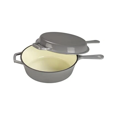 Immagine di ECHTWERK Set 2 in 1, Casseruola ghisa con coperchio, rivestimento smaltato, Adatto per forni, grill, barbecue e induzione, Grigio, 2,5 L
