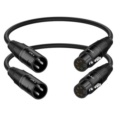 Immagine di J&amp;D XLR Maschio 3 Pin a Femmina 5 Cavo, Confezione da 2 DMX 512 Turnaround Cavo Palco Femmina, 30 cm