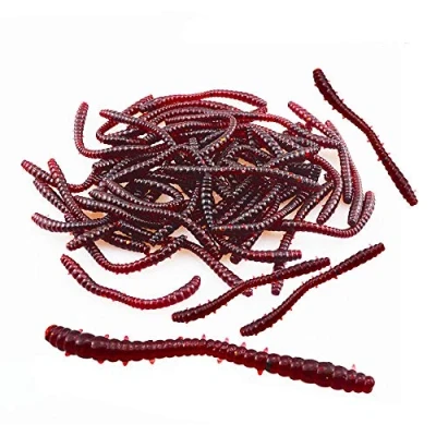Immagine di Senven artificiale earthworm, Biomimetic Morbido Silicone Earthworm Esche Worm da Pesca Simulazione Red Worms plastica Verde Ambiente Strong Tentazione Esca Finta L tipo 100Pcs
