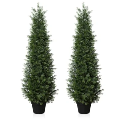 Immagine di Fopamtri Piante Finte da Interno Cedro Artificiale 120cm Artificiali Cipressi in Vaso Resistente Agli UV per Soggiorno Giardino Anteriore Decorazione (2 Pezzi)