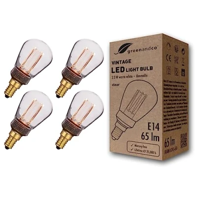 Immagine di greenandco 4x lampadina a LED dimmerabile di design vintage in stile retrò E14 ST45 2,3W 65lm 1800K 320 230V, claro, nessun sfarfallio
