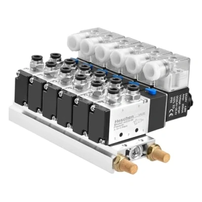 Immagine di Heschen Elettrovalvola pneumatica elettrica a 6 vie 4V210 08 DC 24 V PT1/4 5 2 posizioni collettore silenzioso con kit di raccordi rapidi