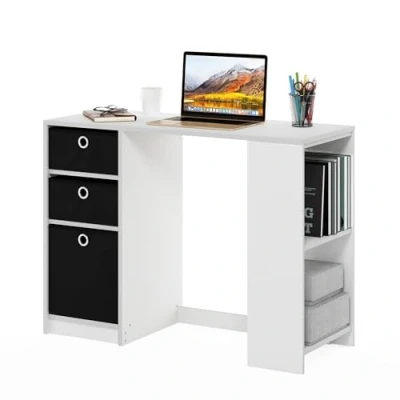 Immagine di Furinno Jaya Scrivania Moderna per Lo Studio del Computer, Legno ingegnerizzato, Bianco/Nero, 39.98 (D) x 100.00 (W) 74.40 (H) cm