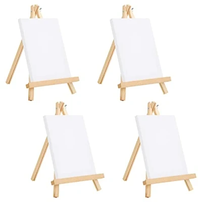 Immagine di Belle Vous Mini Tela con Cavalletto in Leno (Confezione da 4) a 20 x L 15 cm Bianca Prestirata e Primerizzata Cavalletti Tavolo per Pittura Olio Acrilico