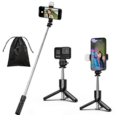 Immagine di Eono Bastone Selfie Stick, 4 in 1 Mini Treppiede con Luce di Riempimento Estensibile Telecomando Wireless Rimovibile Compatibile 4.7 6.7 Pollici Smartphone Gopro Camera