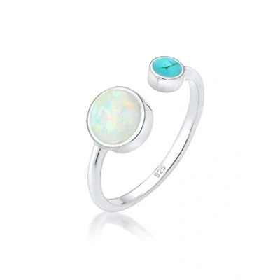 Immagine di Elli Anelli Donne Boho Aperto Regolabile con Opale Sintetica e Howlite in Argento Sterlino 925