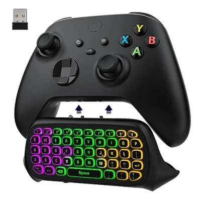 Immagine di MoKo Tastiera Retroilluminata Compatibile con Controller Xbox One, Series X/S, Chatpad da Gioco Wireless Ricevitore USB e Jack Audio 3,5 mm, Accessori per One/One S/Elite/2