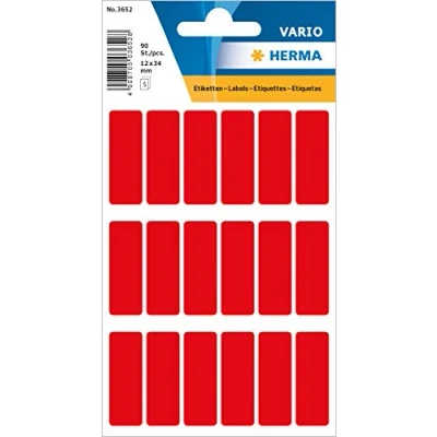 Immagine di HERMA 3652 Etichette Multiuso Piccole (12 x 34 mm, 5 Fogli, Opaco), autoadesive per la casa, etichettatura Manuale, 90 adesive, Colore: Rosso