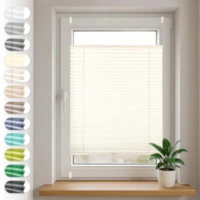 Immagine di SONELLO Tenda plissettata Klemmfix senza foratura, 50cm x 100cm Crema chiaro, tende plissettate per porte e finestre con morsetti pronta l&#039;uso, protezione solare, Parti Il Montaggio Incluse