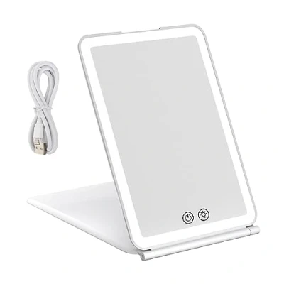 Immagine di Specchio da Trucco con 72 Luci LED Specchi Cosmetico Illuminato Portatile Makeup Touch 3 Colori Regolabile USB Ricaricabile per Camera Letto Rasatura Viaggio (Bianco)