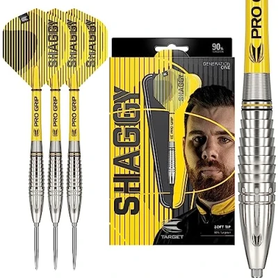 Immagine di Target Darts Scott Williams G1 Set di Freccette in Acciaio al 90% tungsteno, Punta Svizzera, Unisex, Argento e Giallo, 25 g