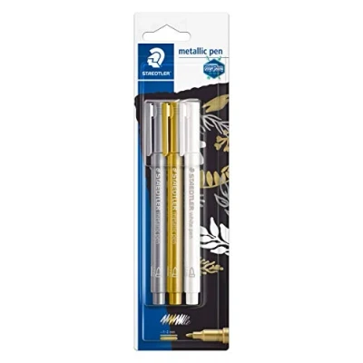 Immagine di Staedtler 8323 S BK3 confezione di penne metalliche oro e argento un pennarello bianco