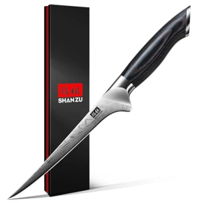 Immagine di SHAN ZU Coltello per Sfilettare Pesce in Acciaio a Polvere, Professionale da Cucina Giapponese Disossare 18 cm ad Alto Tenore di Carbonio Coltelli con Maniglia Full Tang Pakkawood