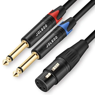 Immagine di JOLGOO cavo microfonico splitter a Y mono XLR femmina doppio 1/4&quot; TS, adattatore TS da 6,35 mm, 2 metri