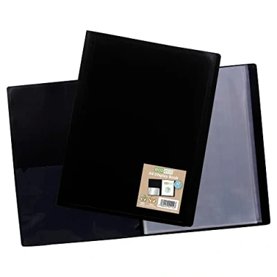Immagine di eco Eco114 Cartella portadocumenti in formato A4, 100% riciclata, 60 tasche, copertina flessibile, colore: nero