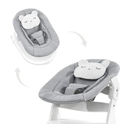 Immagine di hauck Alpha+ Sdraietta e dondolo 2 in 1, orso pastello grigio chiaro, dalla nascita, set per neonati, compatibile con seggiolone Alpha, click on