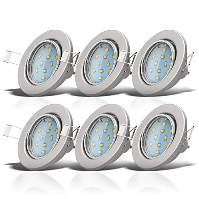 Immagine di B.K.Licht faretti LED ad incasso orientabili, include lampadine GU10 da 3W, diametro foro 68mm, set 6, soffitto e per interni, corpo metallo color nickel opaco 230V IP23