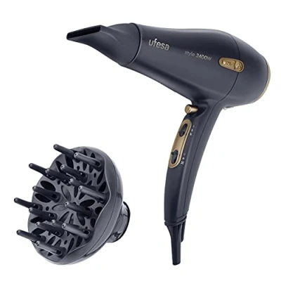 Immagine di Ufesa SC8460 Asciugacapelli Ionico Professionale Motore AC 2400 W, Generatore di Ioni, 2 velocità, 3 temperature, Diffusore e Concentratore Bocca Stretta 6 mm