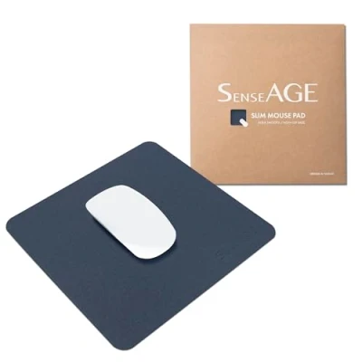 Immagine di SenseAGE Tappetino per mouse sottile casa/ufficio, portatile, computer e laptop, senza cuciture, base antiscivolo, compatibile con laser ottico, 22 x cm, blu scuro (con logo)