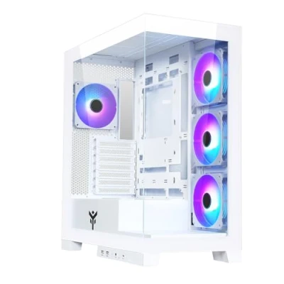 Immagine di Itek Case SHOWBUI 45W Gaming Tower, ATX, 4x12cm ARGB fan, 2xUSB3, Type C, Side &amp; Front Panel Temp Glass, White Edition