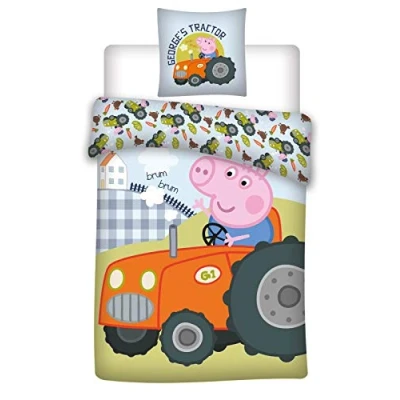 Immagine di 036 Peppa Pig biancheria da letto, per culla/biancheria culla, Georges, trattore, letto reversibile, federa 40 x 60 + copripiumino 100 135 cm, 100% cotone